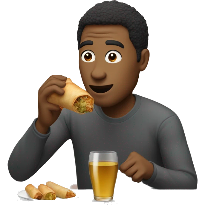 guy drinking wine eating egg roll emoji