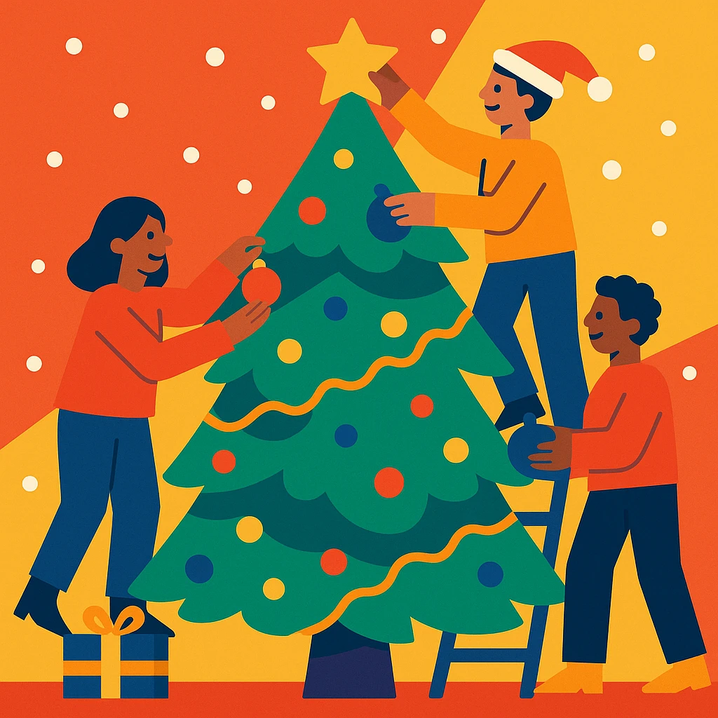 people decorating a Christmas tree emoji