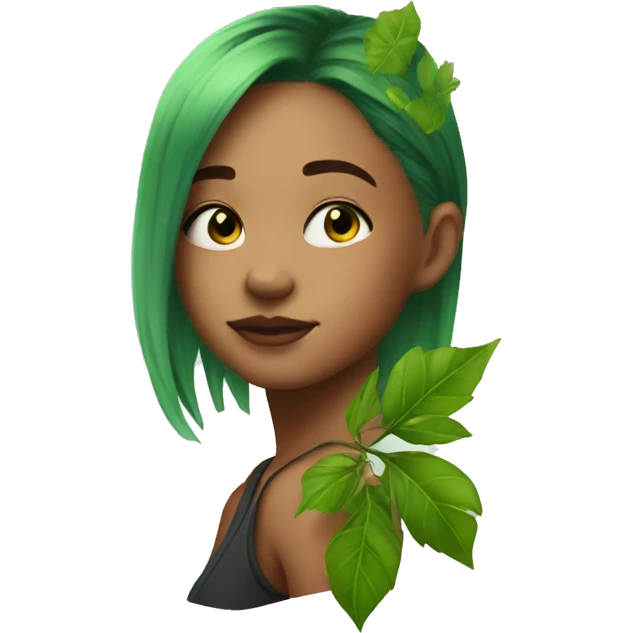 Girl with a green leaves tattoo on a shoulder  emoji