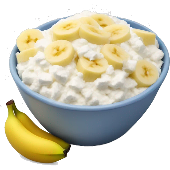 Cottage cheese in a bowl with banana slices as a topping emoji