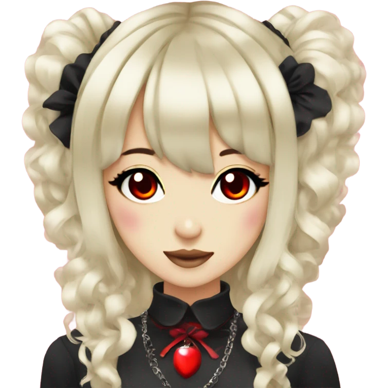 hime gyaru girl, black hair, goth, red eyes emoji