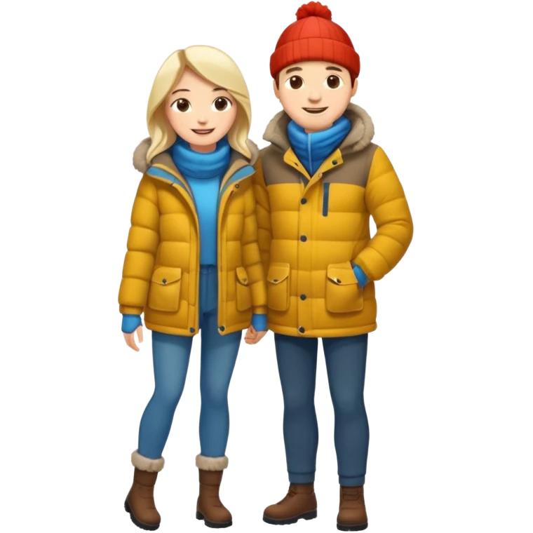 full-length cozy couple in winter jackets emoji