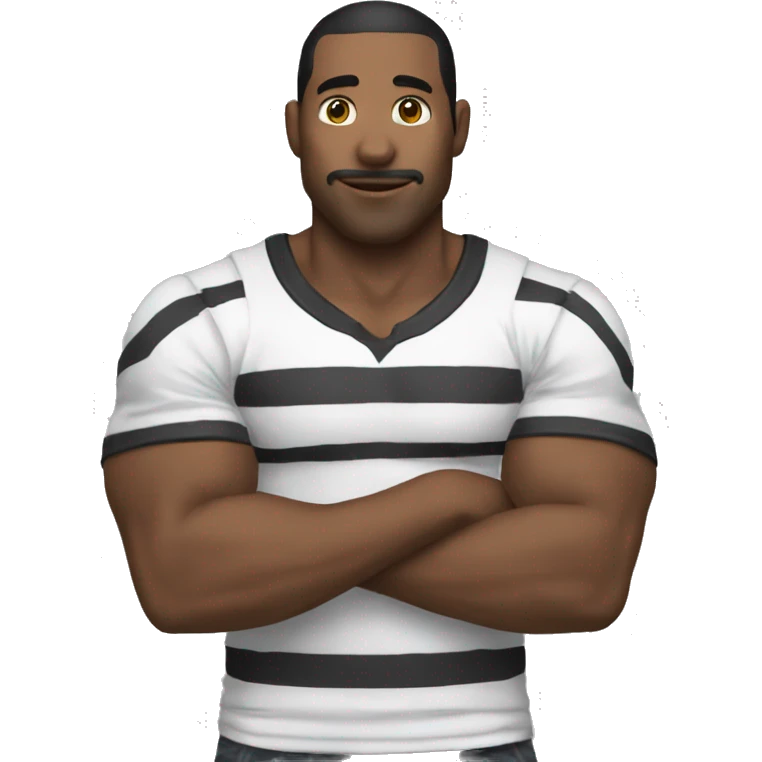 hombre con camiseta blanca con rayas y antifaz negro emoji