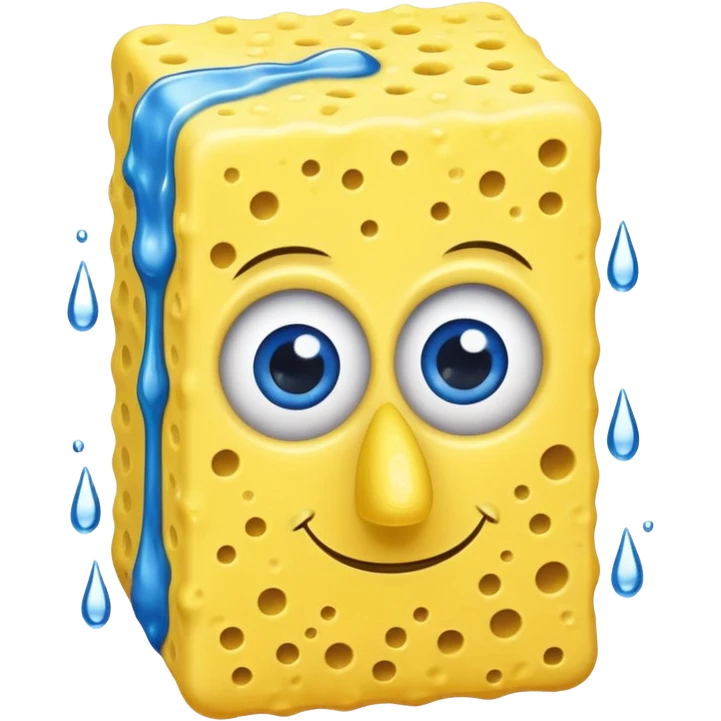 A yellow Kitchen sponge with blue eyes and a yellow skinny nose emoji