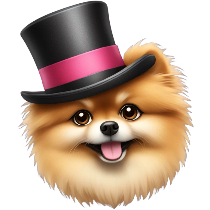 A Pomeranian with a top  emoji