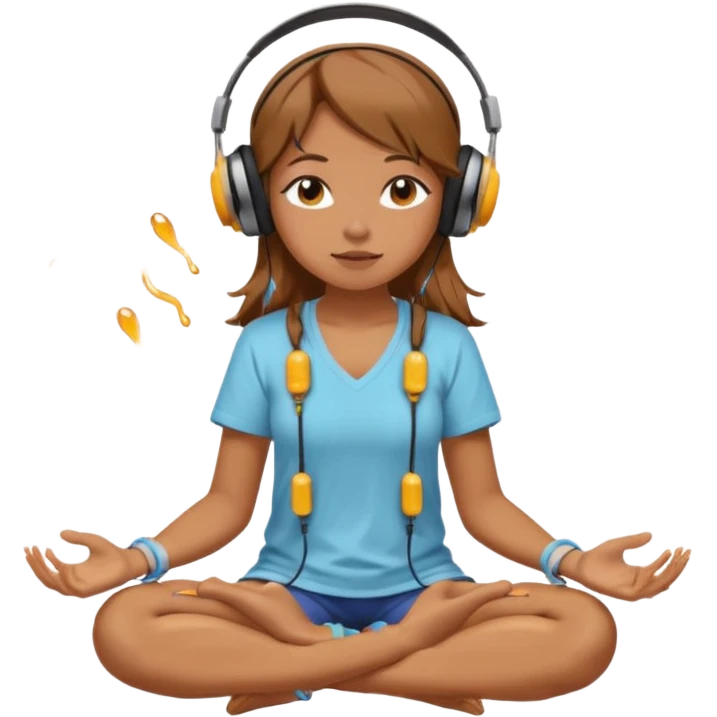 A girl is sitting cross-legged in a meditation pose, wearing headphones and listening to music. The song is so good that honey is dripping from her ears, and her expression is completely dazed because she’s enjoying the music so much. Like this girl 🧘🏻‍♀️ emoji