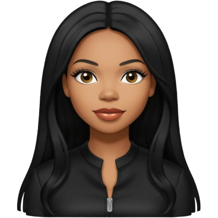 Tenitra Michelle Williams, R&B Singer (b.1979) from Destiny's Child with long jet black hair, medium dark skin, black outfit emoji