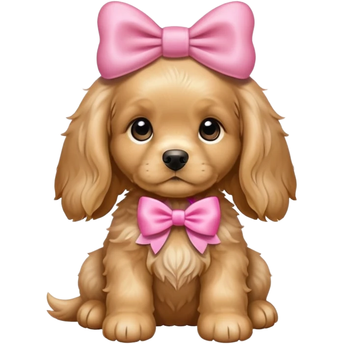A golden cocker spaniel puppy wearing a pink bow emoji