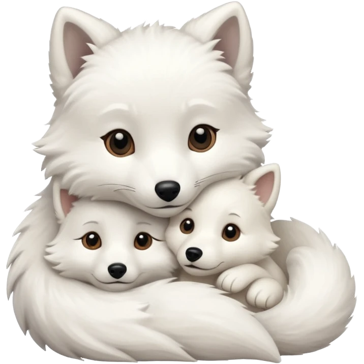 Arctic fox and white dog hugging  emoji