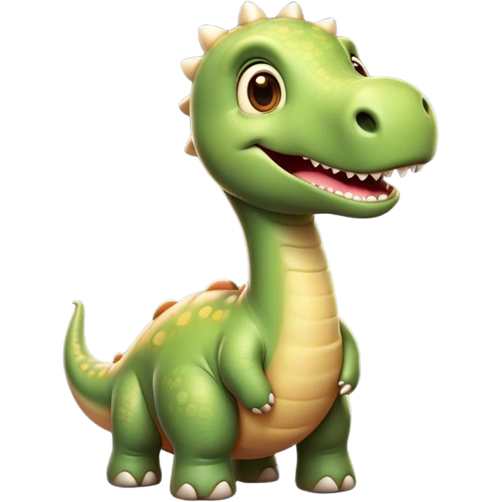 Cinematic Cute Brontosaurus Portrait Emoji, Head tilted playfully with a gentle smile, featuring a charming, massive form with an elongated neck and a small, endearing head adorned with bright, curious eyes, Simplified yet irresistibly adorable features, highly detailed, glowing with a warm, inviting prehistoric glow, high shine, affectionate and lively, stylized with a touch of whimsical ancient charm, soft glowing outline, capturing the essence of a playful Brontosaurus that seems as if it could amble out of the screen into your arms! emoji