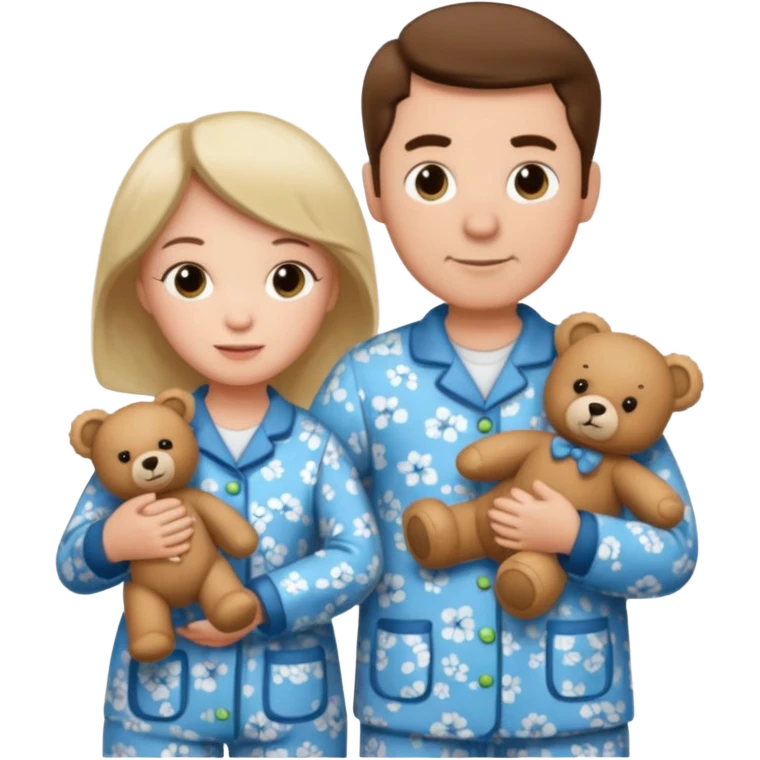 ma and pa kettle wearing pajamas and holding teddy bears emoji