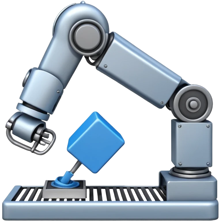 robot arm which is picking blue block on conveyor belt emoji