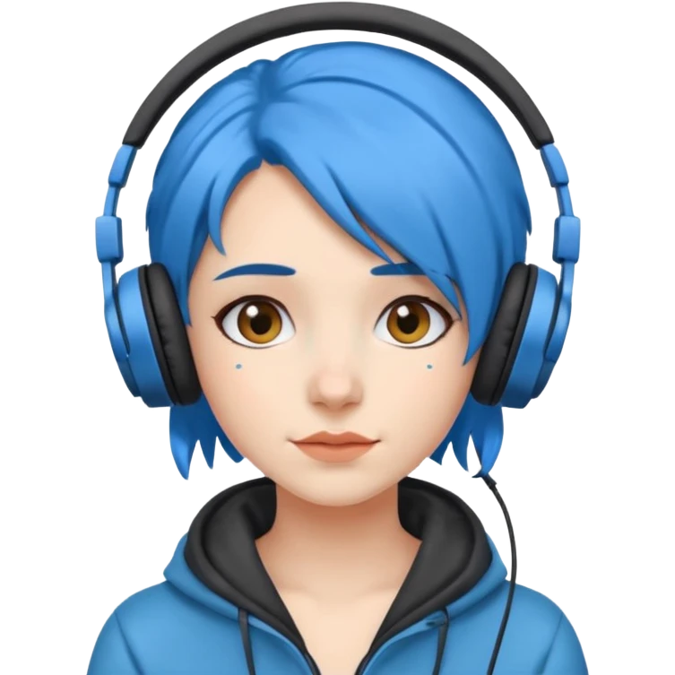 blue haired woman with headphone emoji