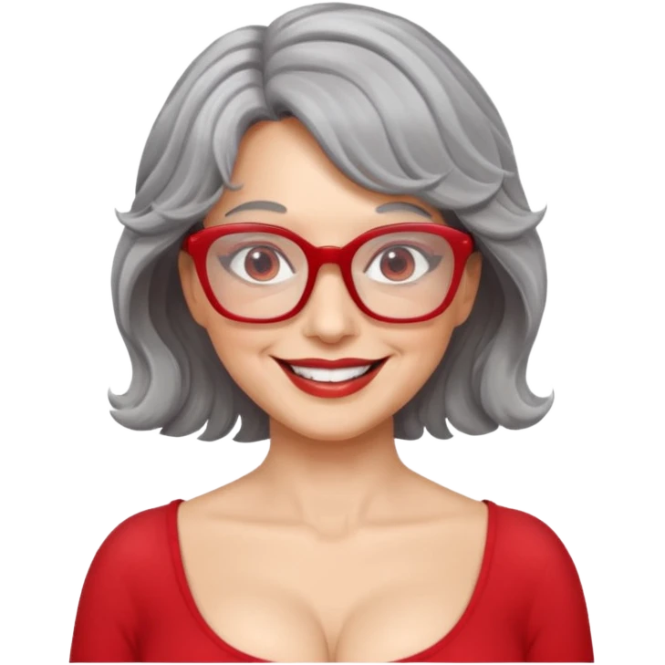 Femme 53 ans lunettes carrées rouges cheveux gris ondulés nue gros seins  emoji
