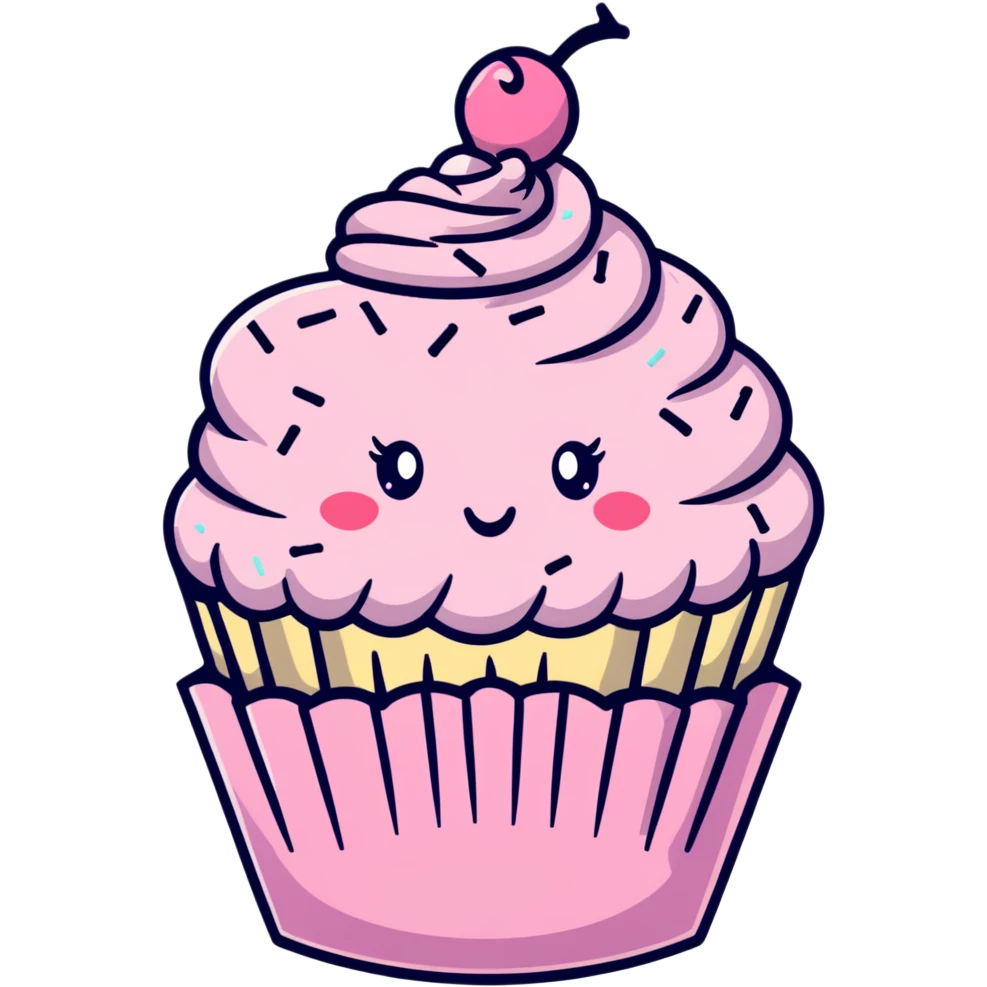 pastel pink cupcake with cute face and sprinkles emoji