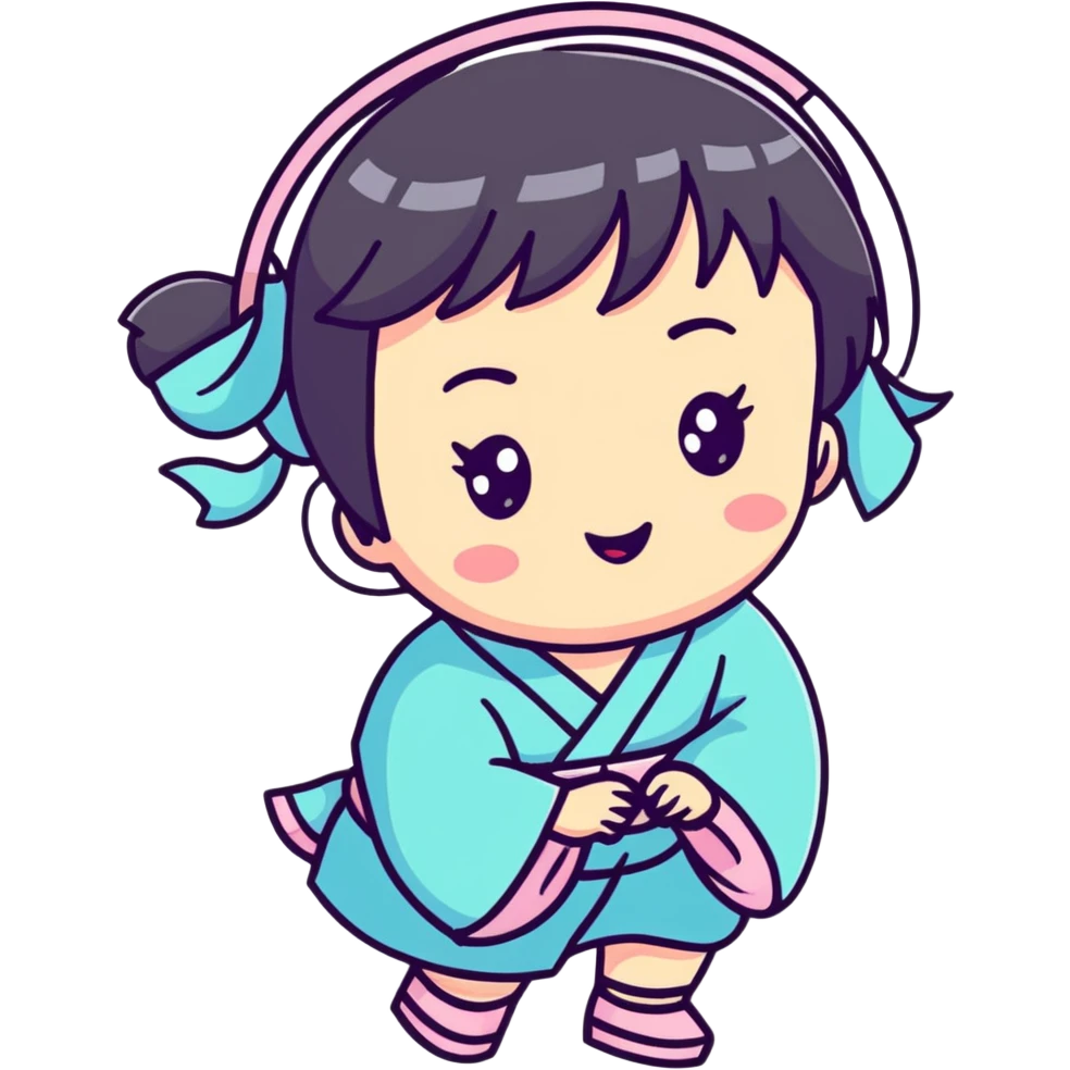 Japanese girl, sticker style, playful, outlined, pastel colors emoji