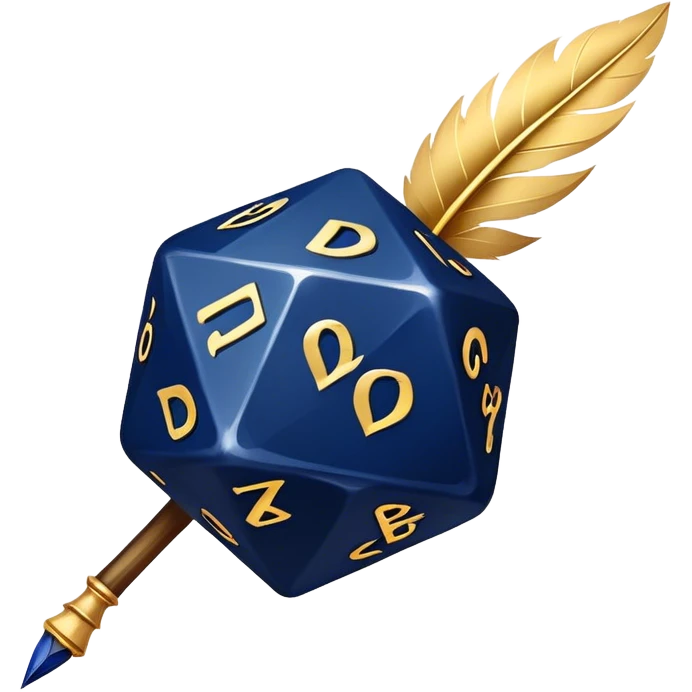A golden quill crossing with a d20
Color: Gold and deep navy blue emoji