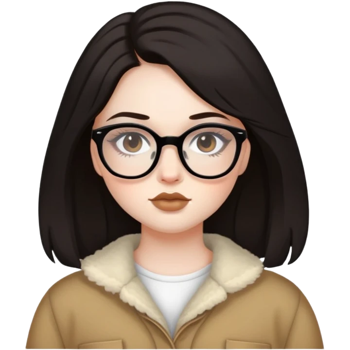 pretty baddie, pretty makeup, pale skin, aesthetic country, bigger girl with glasses with brown black hair emoji