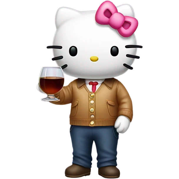 Hello Kitty, drinking Hennessy emoji