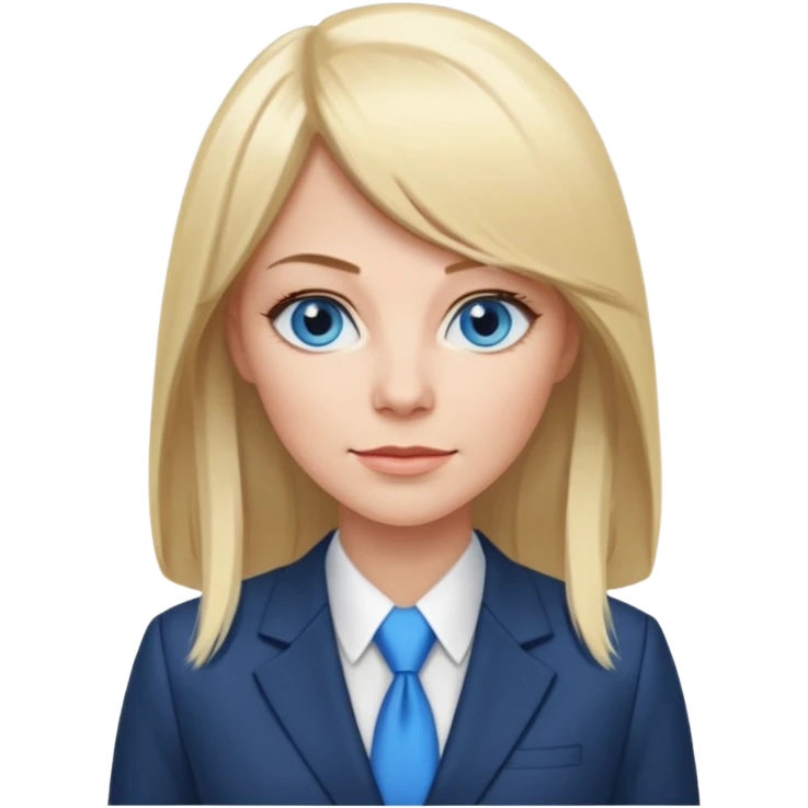 40 yr old white woman, pale skin, long straight blond hair parted in center, blue eyes, bangs, dress clothes for work emoji
