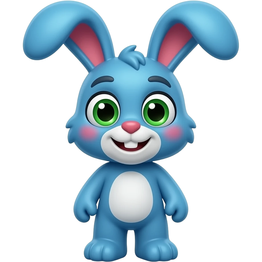 Toy Bonnie from Five Nights at Freddy’s, cute blue animatronic bunny, big green eyes, red cheeks, friendly smile, cartoon style, clean background, high detail emoji