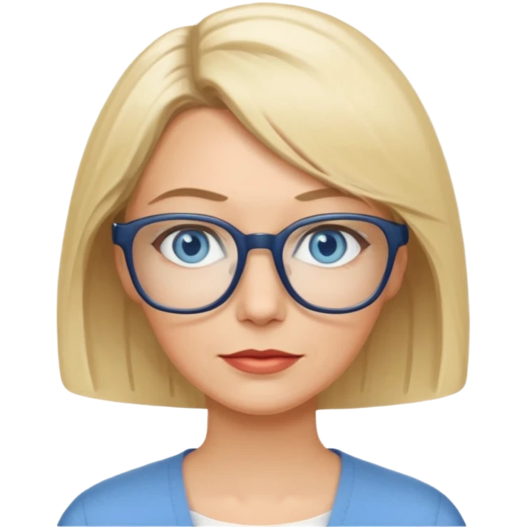 white woman blue eyes glasses middle aged blonde bob emoji