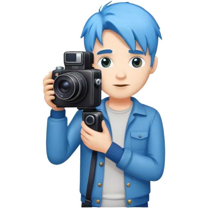 blue hair full body man with camera standing emoji