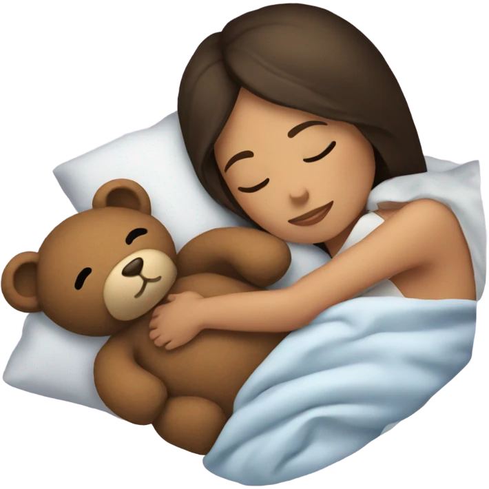 Brunette sleeping with teddy emoji