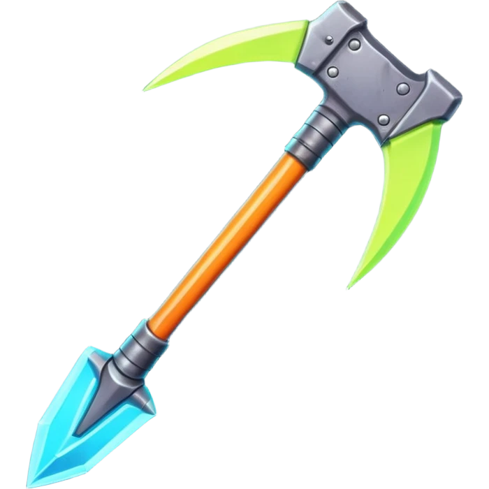 futuristic space mining pickaxe, glowing energy blade, sci-fi metal handle, neon accents, 3D cartoon, mobile game icon, clean background, no text, no watermark

 emoji