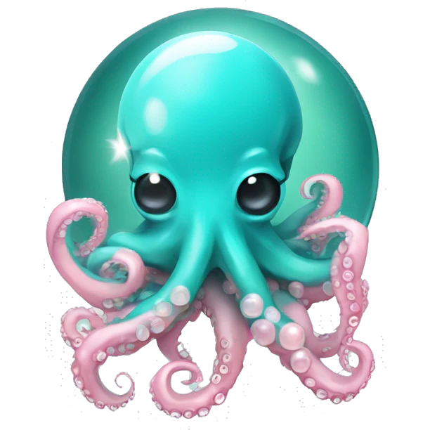 turquoise crystal ball with a light pink cute surgical octopus emoji