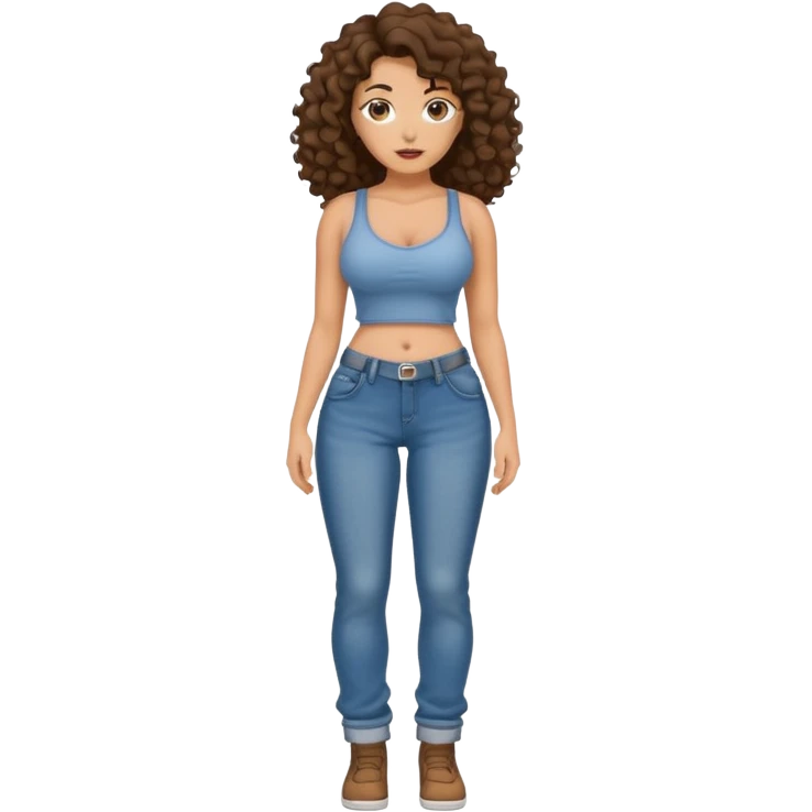 Full length curly brunette with bid tits and sagging jeans watched from the front  emoji