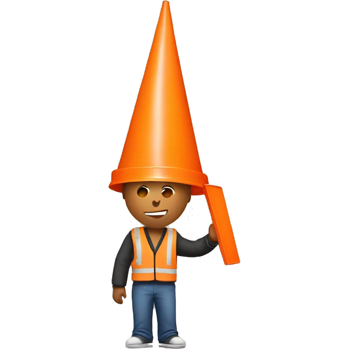 A guy with a orange traffic cone on his head that goes all the way down to his eyes  emoji