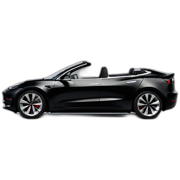 open top, black color, Tesla Model 3, black upholstery, right side view emoji