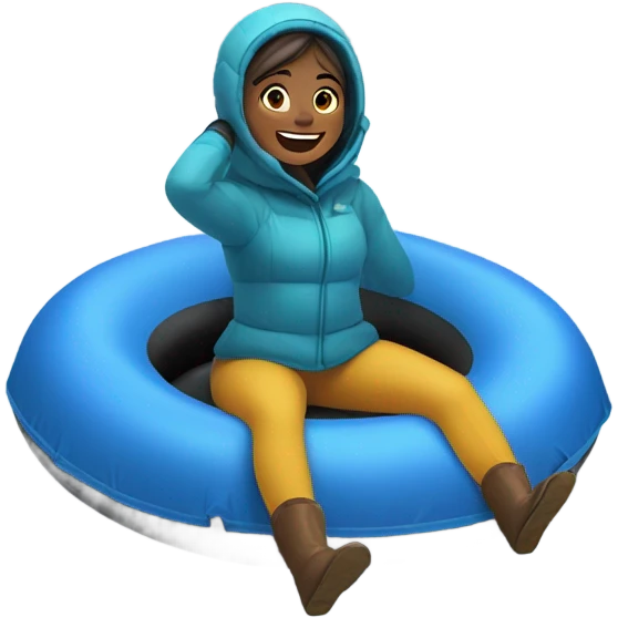 Girl tubing in a circular inner tube down a snowy mountain emoji
