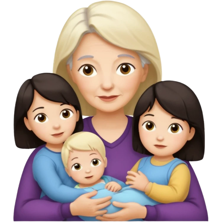 Alte Frau dunkles Haar mit Enkeln Kleinkind Mädchen 2 Babys Mädchen und Junge emoji