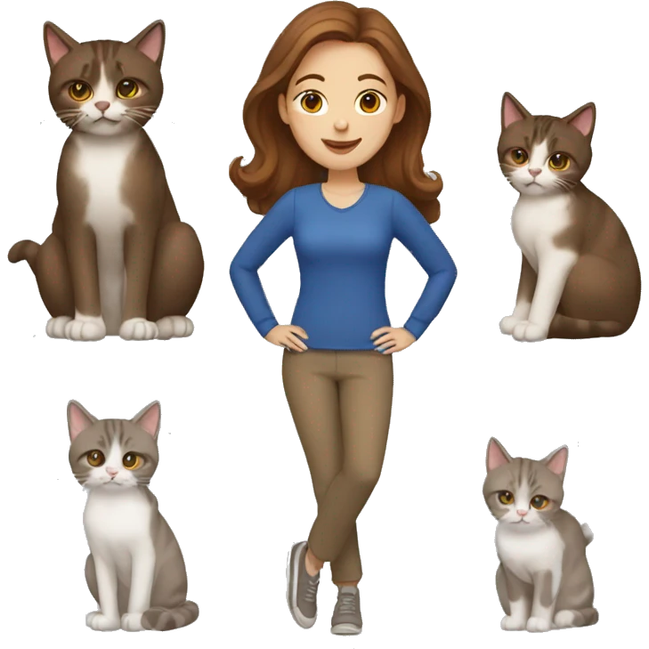 Woman with brown hair and five cats emoji