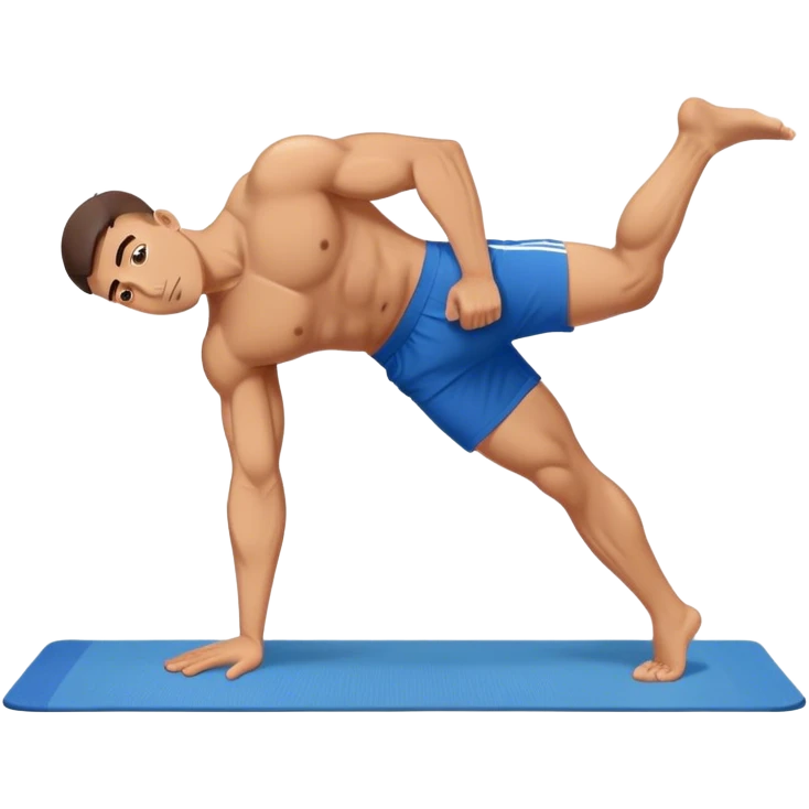 buff man blue shorts doing plank exercise on yoga mat emoji