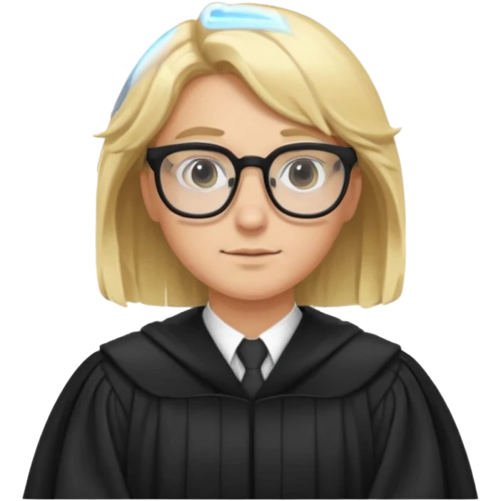 Young judge, blonde hair with glasses and robe emoji