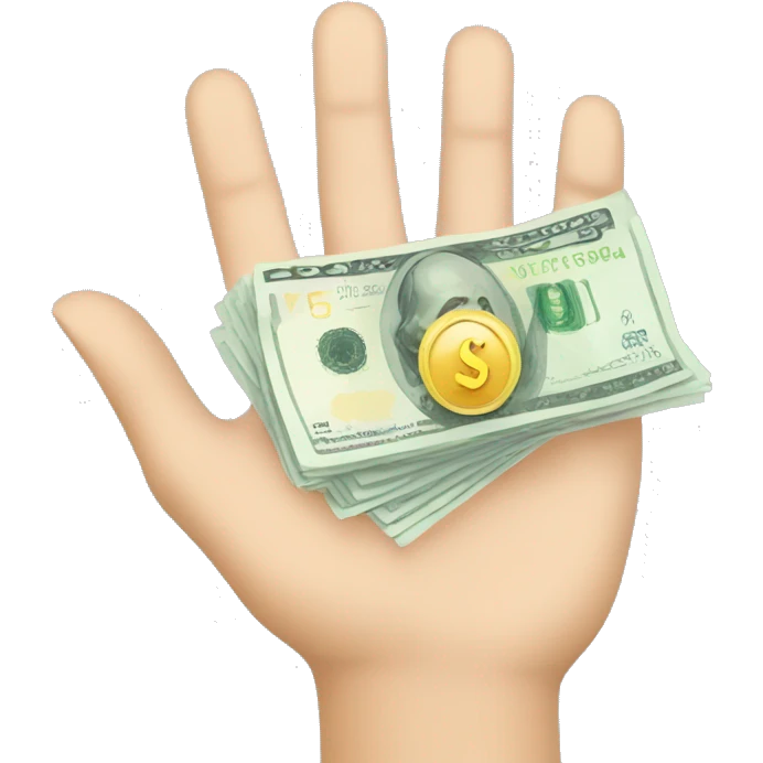 a hand with light skin and manicure holding euro money emoji
