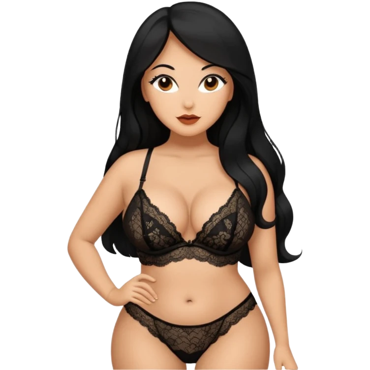 Curvy busty  tan Latina Woman with long black hair in lingerie found sexy poses emoji
