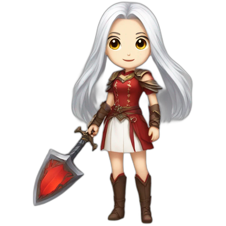 rpg-girl-with-long straight white-hair and red dress like chibi emoji