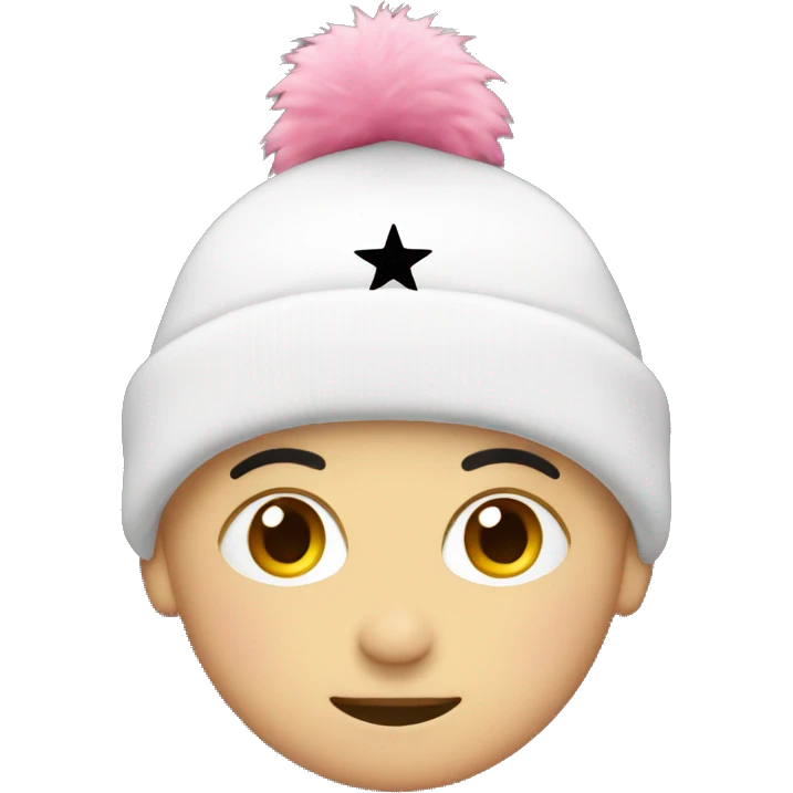 White beanie with pink and black stars emoji