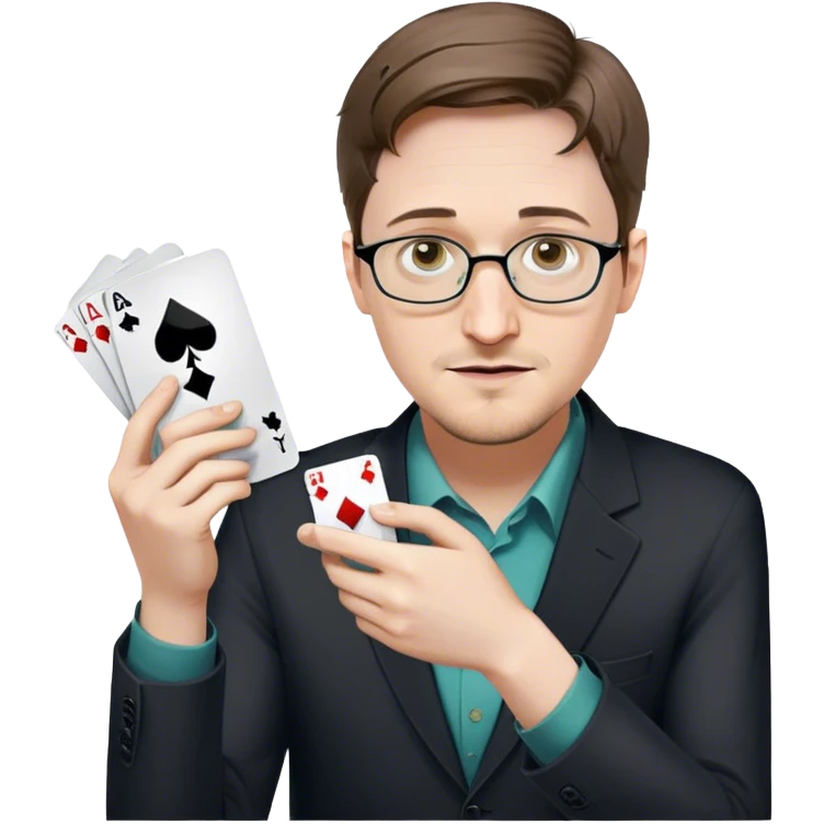 Edward Snowden revealing an Xbox controller in one hand like a magician revealing a playing card, clues up, realistic  emoji