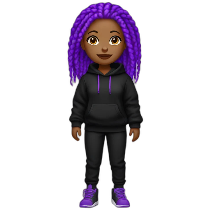 Black girl purple braids wearing black hoodie black black pant and black handbag emoji