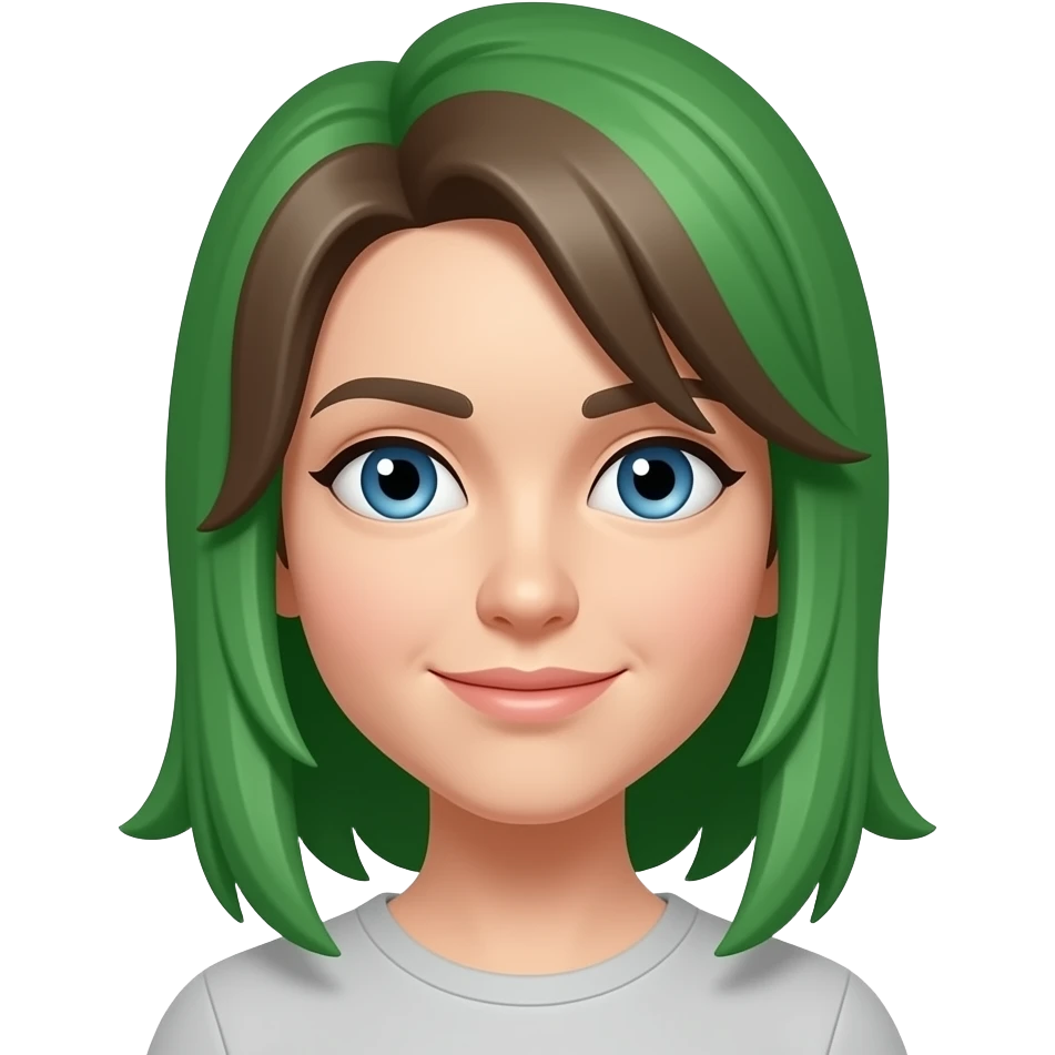 Green and brown hair with blue eyes emoji