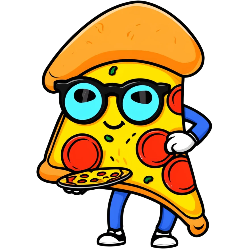 pizza caricature with large funny glasses emoji