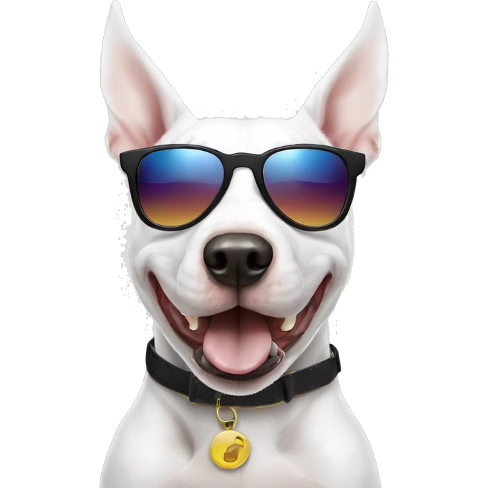 white bull terrier funny wearing dope sunglasses emoji
