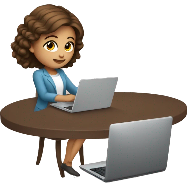 cute girl with brown hair working on laptop and drinking coffee emoji