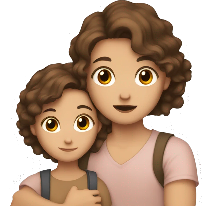 girl with brown hair and brown eyes cuddling boy with brown hair and brown eyes emoji