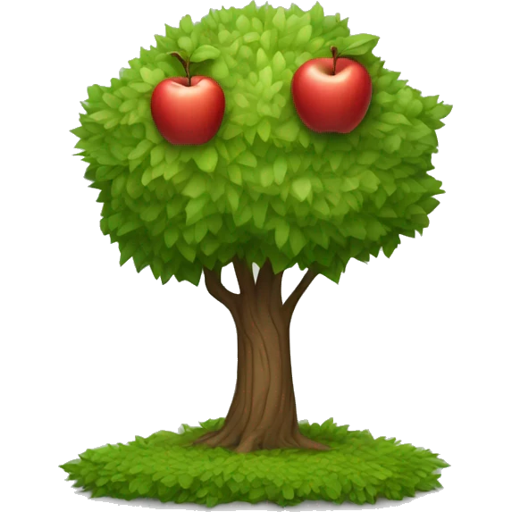 A tree with a branch hanging towards the ground with an apple that is almost touching the ground. The apple should be the only one on the tree. And the apple should be only a few pixels above the ground.  emoji